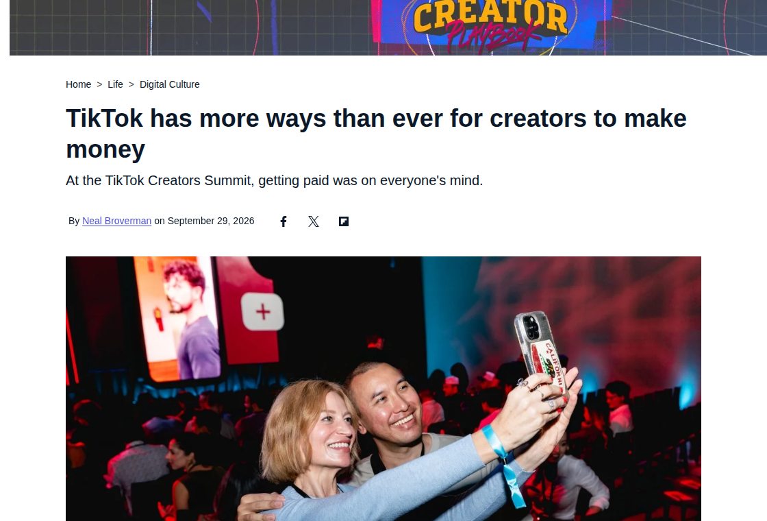 Mashable article on TikTok creator payments