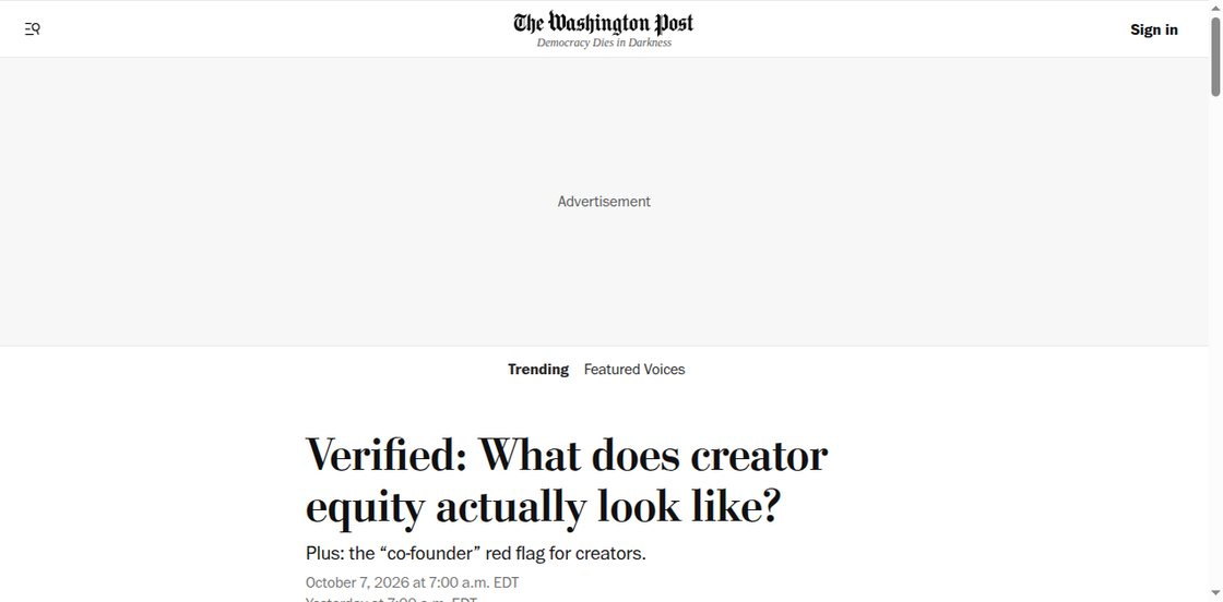 The Washington Post article on what creator equity looks like